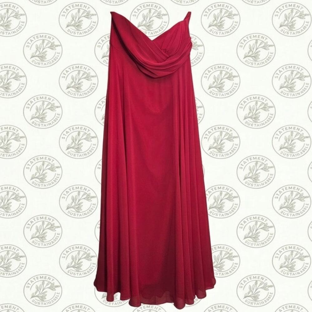 NWT DB Studio Celebrate Long Strapless A-Line Chiffon Gown Scarlet Red Size 18